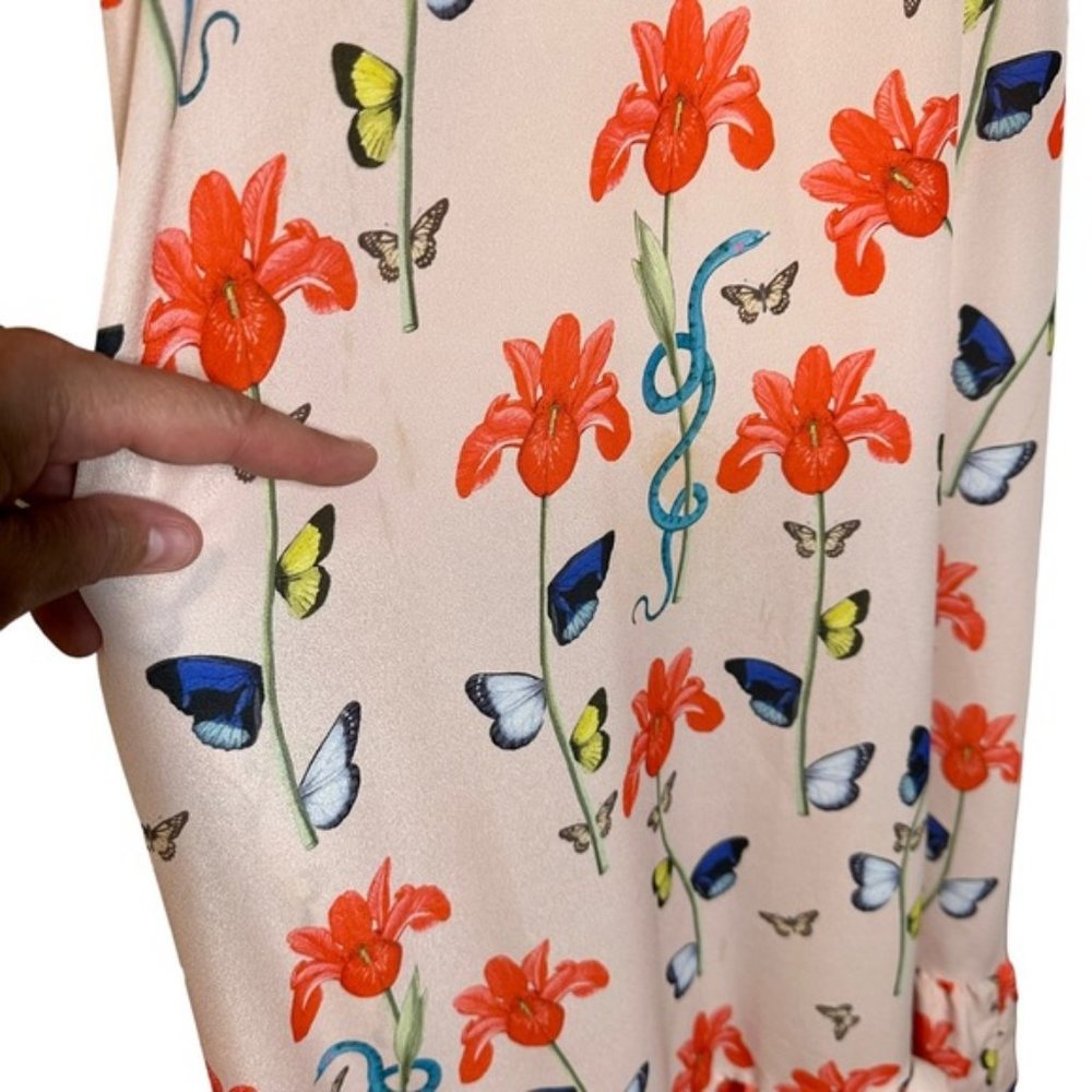 BORGO DE NOR Women's Pink Butterfly Print Ruffle Maxi Dress Size 12 - Picture 12 of 15
